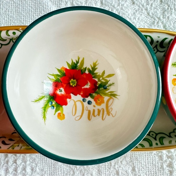 Pioneer Woman Garland 4-Piece Ceramic Condiment Set Winter Bouquet Pattern - Picture 8 of 14